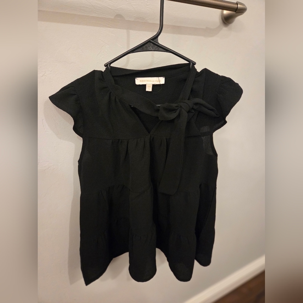 Monteau Black Blouse with Bow Detail